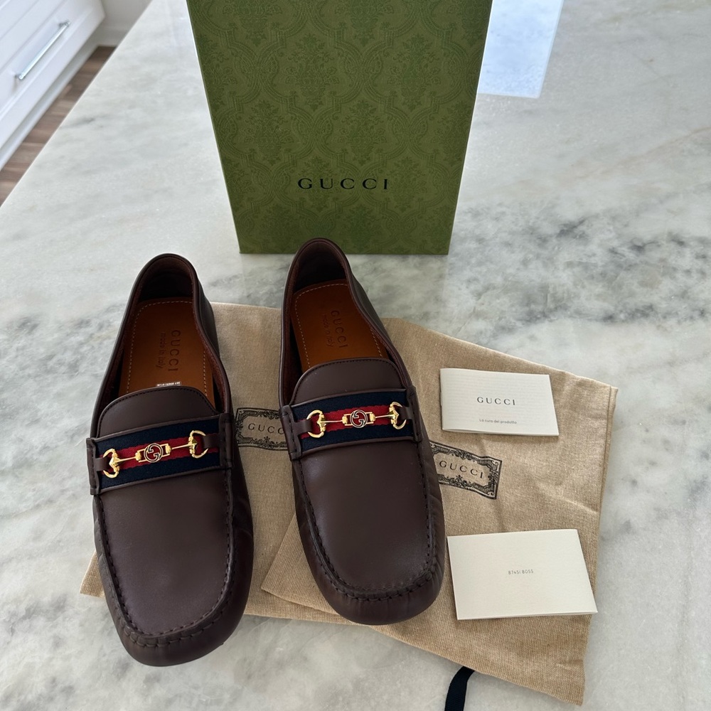 Gucci Ayrton Leather & Web Driver Loafers